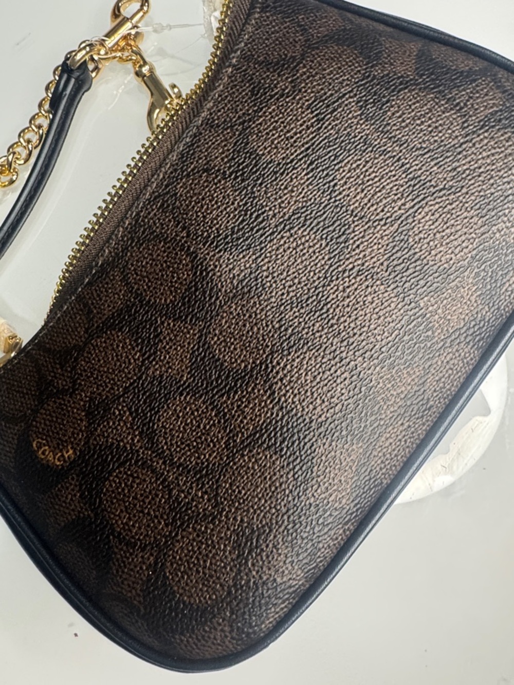 COACH Teri Dark Brown Signature Mini Crossbody or shoulder bag with Gold Chain - Picture 8 of 12